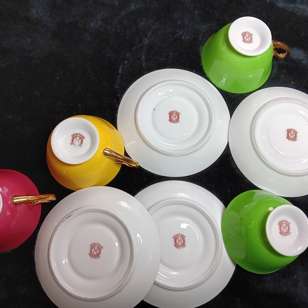 Vintage Noritake Morimura Set of 4 Demitasse Cup & Saucers Multicolor Hand Paint